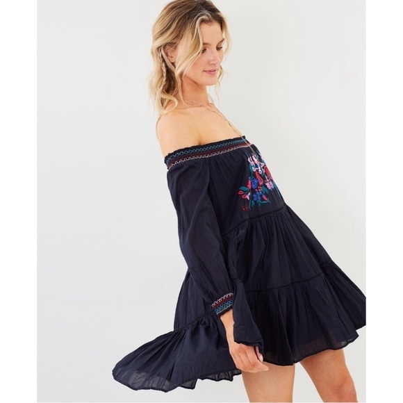 EUC Free People Sunbeams Mini Boho Dress in Black Size Small - Picture 2 of 16